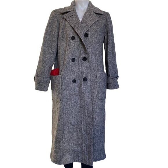 Vintage Charles Klein Wool Double Breasted Coat Grey With Red Scarf Women’s Sz L - Picture 8 of 13
